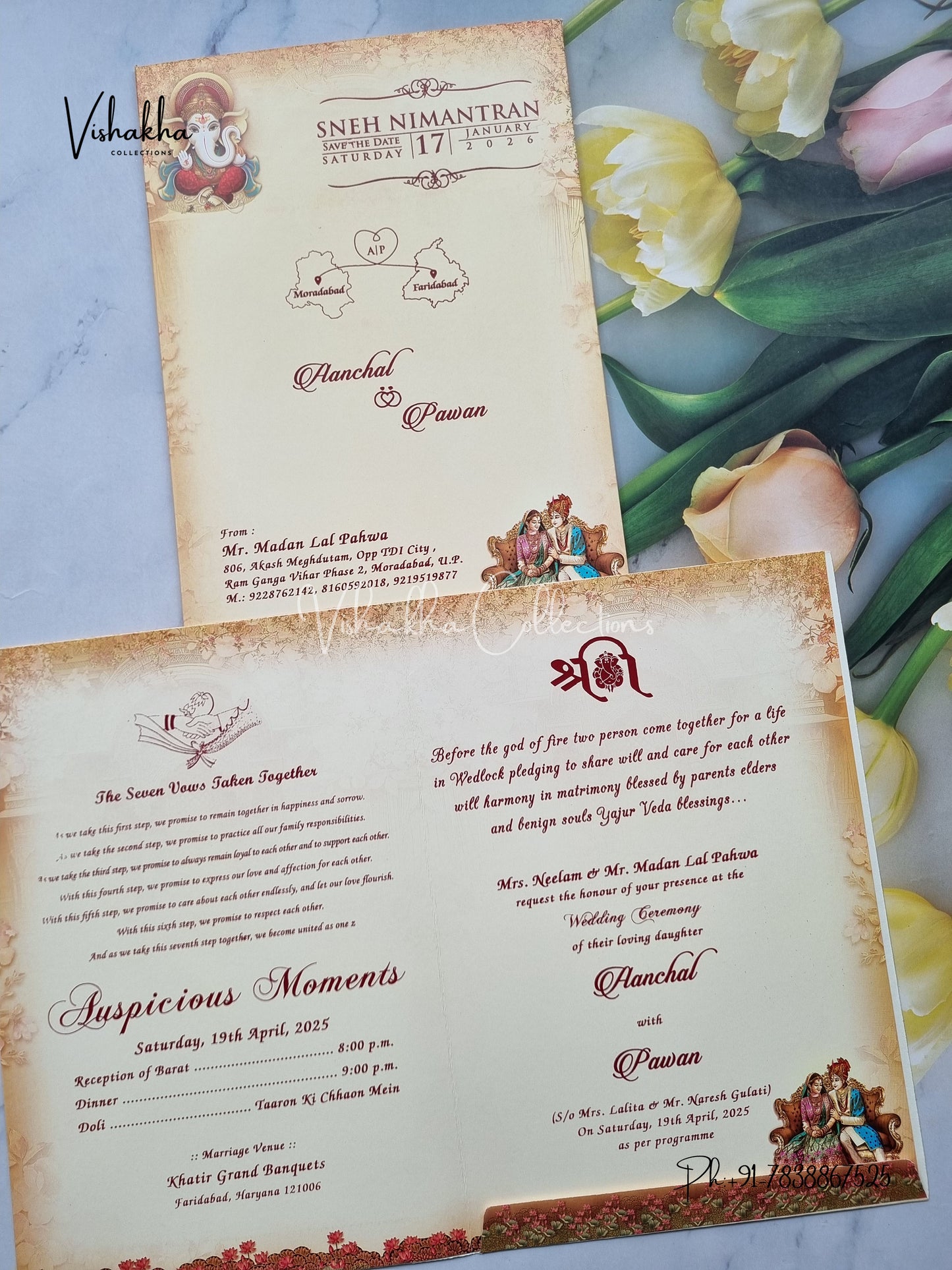 Ganesh Ji Dulah Dulhan Hindu Light Yellow Colored invitation Cards NA-1125-31