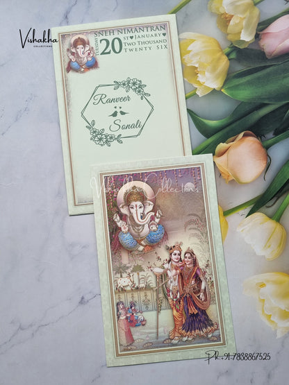 Radha Krishna Ganesh Ji Hindu Light Blue Colored invitation Cards NA-1125-32