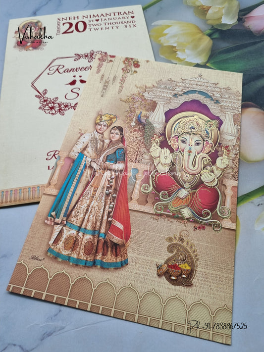 Dulah Dulhan Hindu Light Yellow Colored invitation Cards NA-1125-33