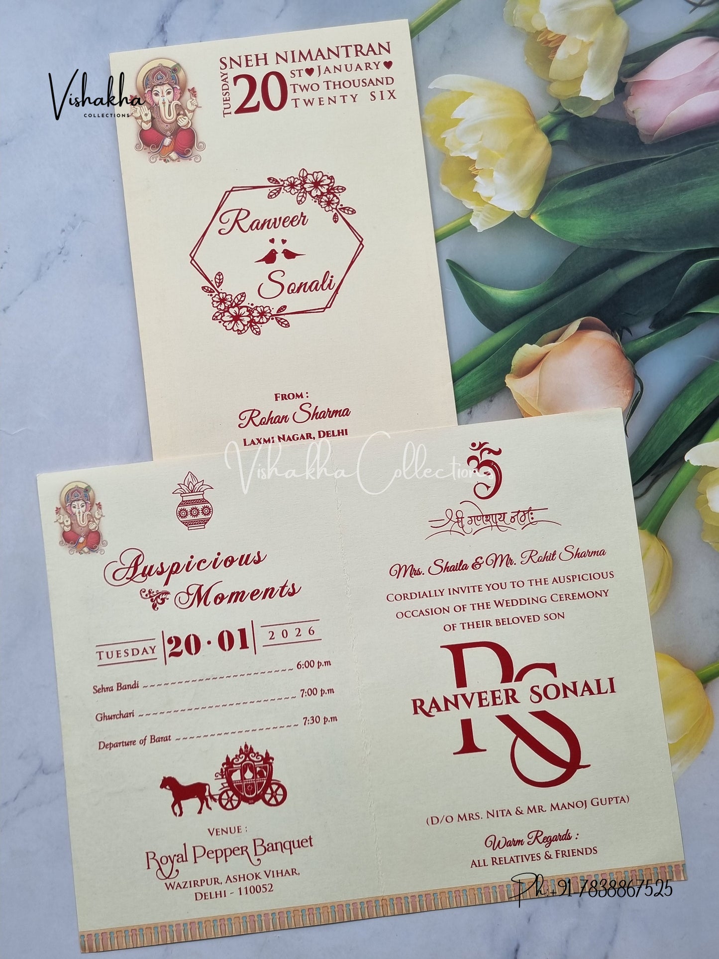 Dulah Dulhan Hindu Light Yellow Colored invitation Cards NA-1125-33