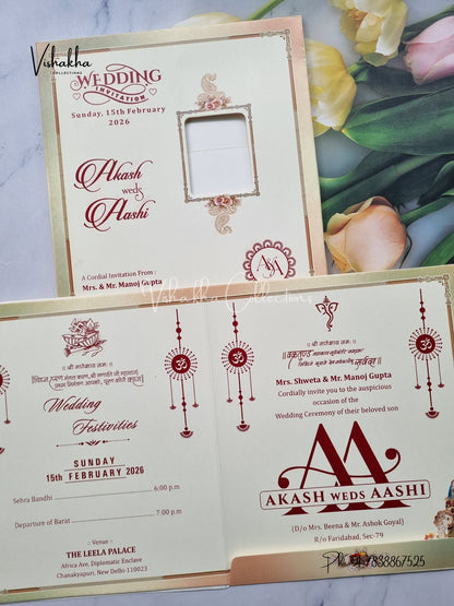 Semi Box Hathi Dulah Dulhan Hindu Yellow Colored invitation Cards NA-1125-37