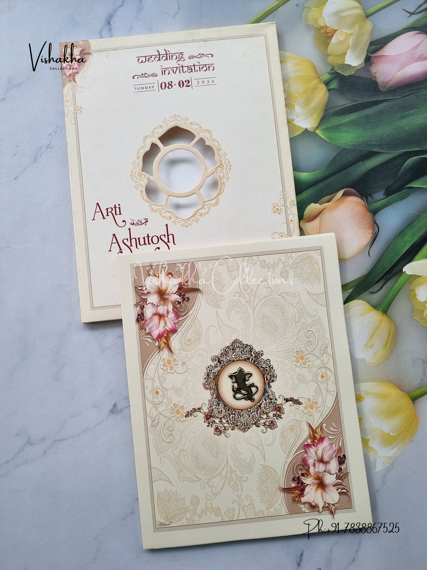 Semi Box Hindu Muslim Christian Sikh Light Brown Colored invitation Cards NA-1125-38