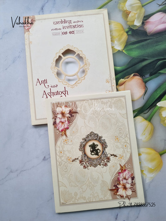 Semi Box Hindu Muslim Christian Sikh Light Brown Colored invitation Cards NA-1125-38