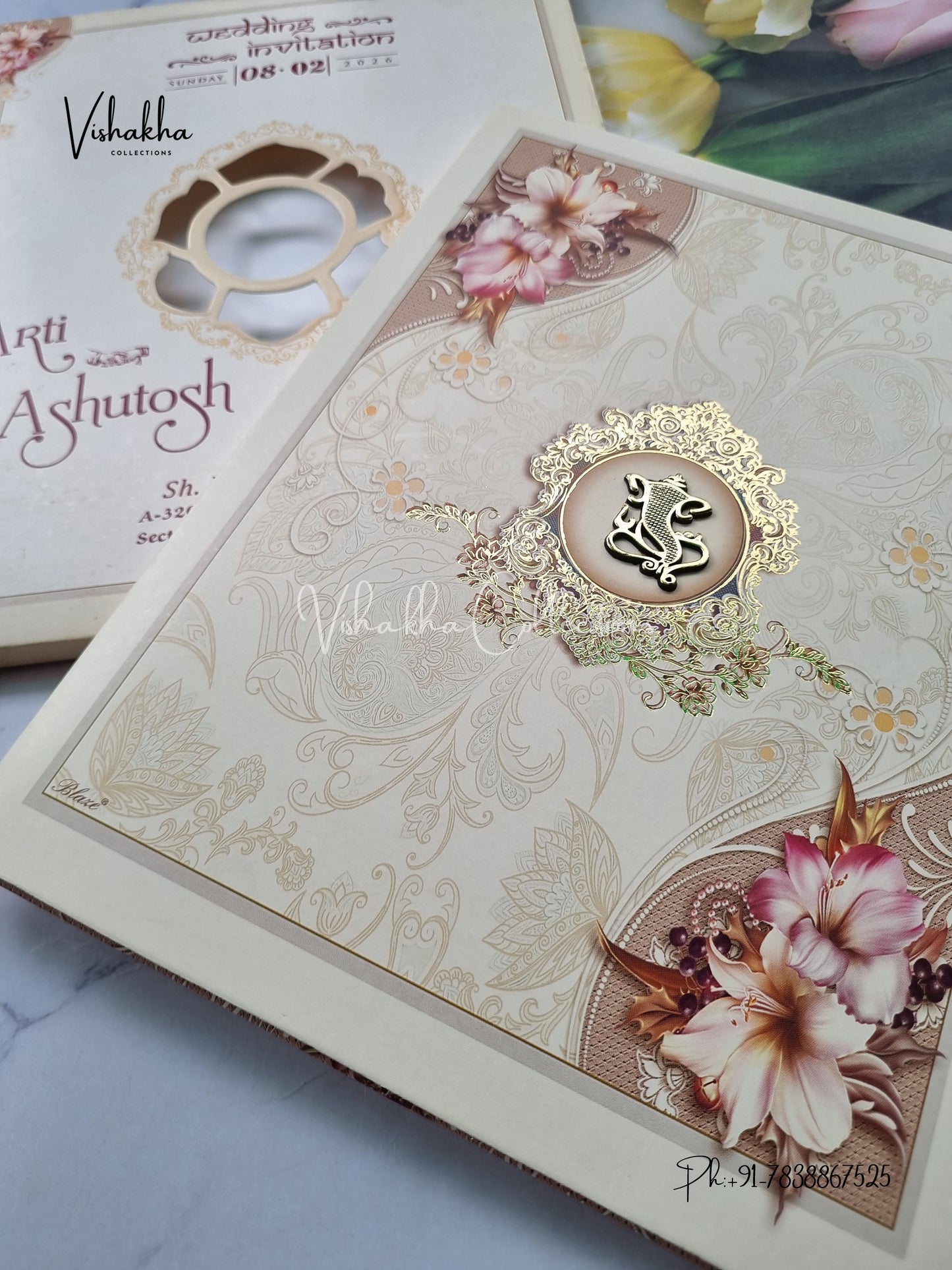 Semi Box Hindu Muslim Christian Sikh Light Brown Colored invitation Cards NA-1125-38