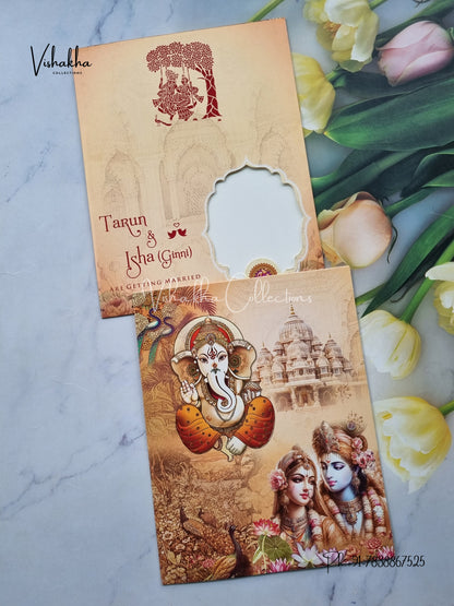 Radha Krishna Ganesh Ji Hindu Orange Colored invitation Cards NA-1125-4