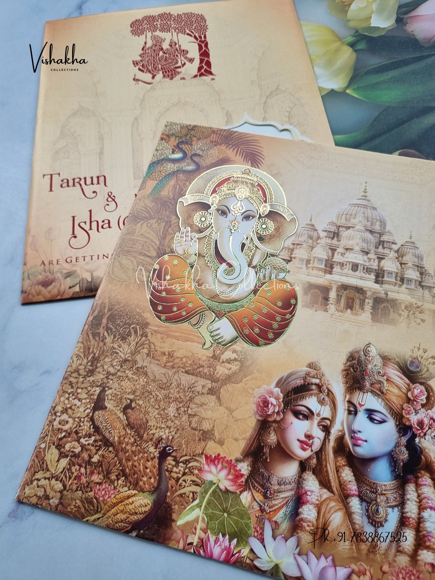 Radha Krishna Ganesh Ji Hindu Orange Colored invitation Cards NA-1125-4