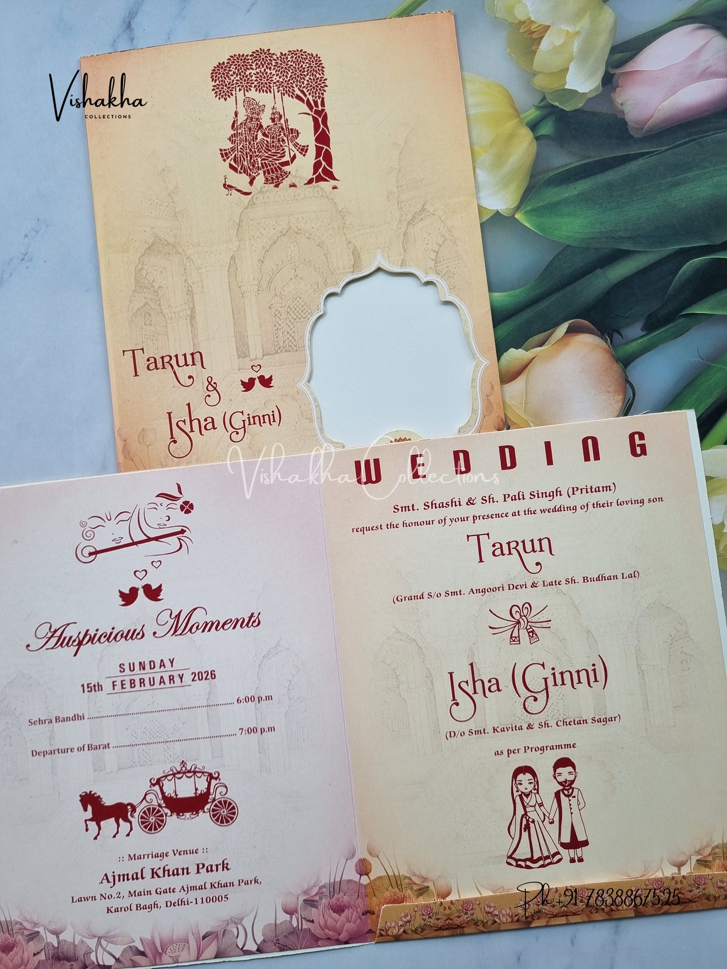 Radha Krishna Ganesh Ji Hindu Orange Colored invitation Cards NA-1125-4