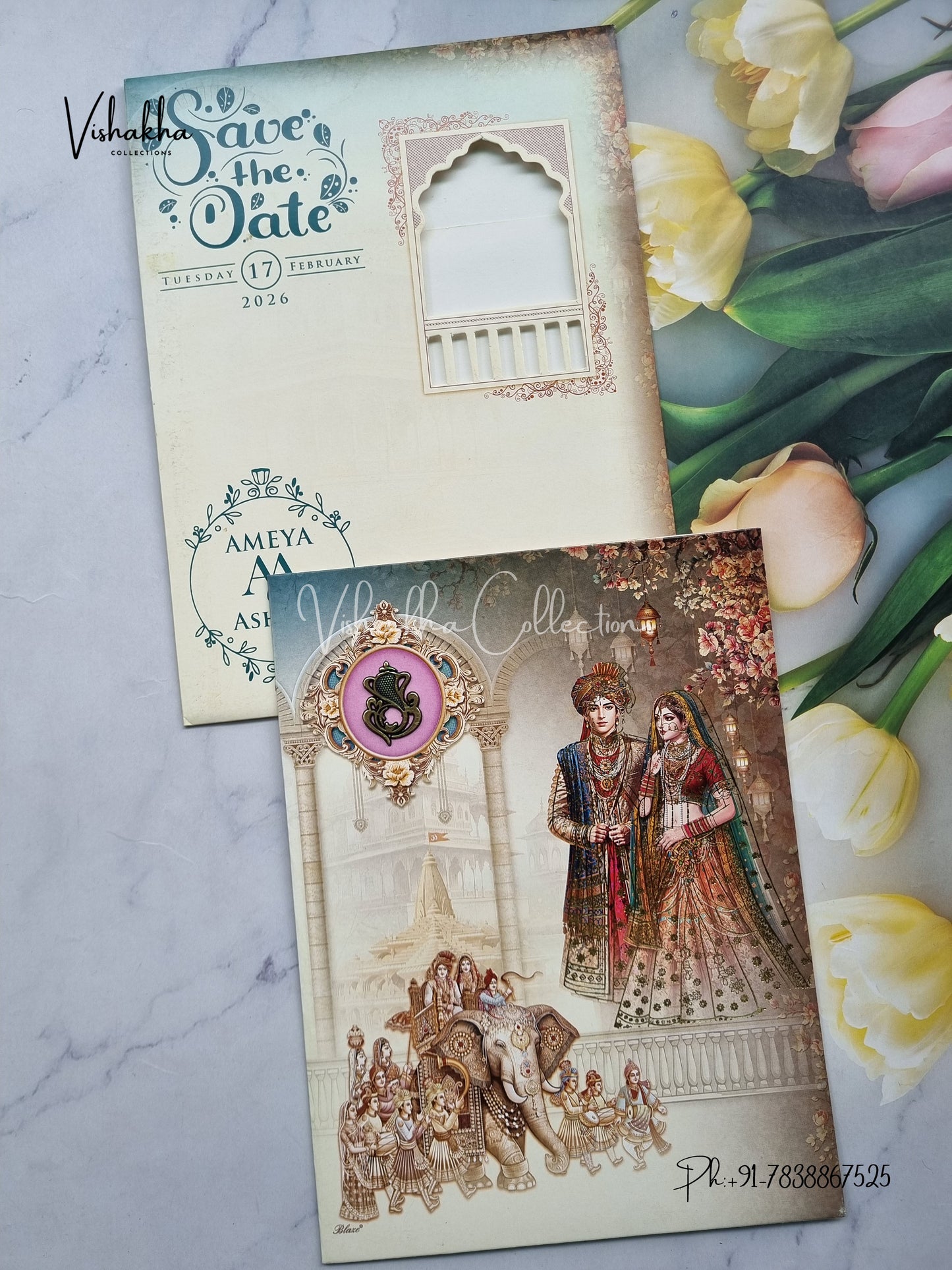 Barat Hathi Dulah Dulhan Hindu Light Blue Colored invitation Cards NA-1125-41