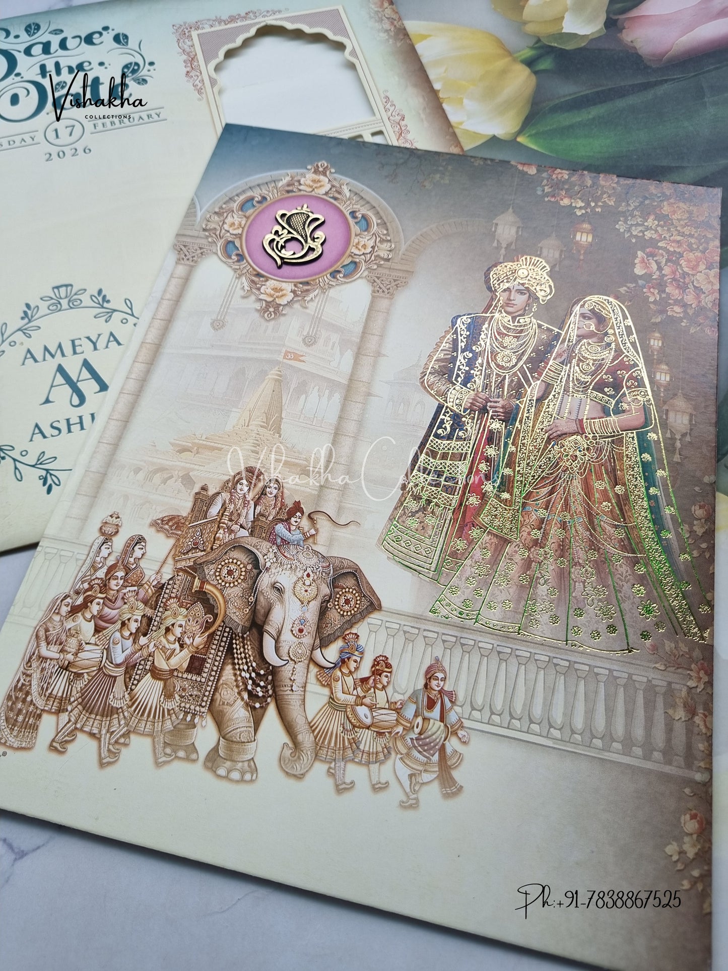 Barat Hathi Dulah Dulhan Hindu Light Blue Colored invitation Cards NA-1125-41