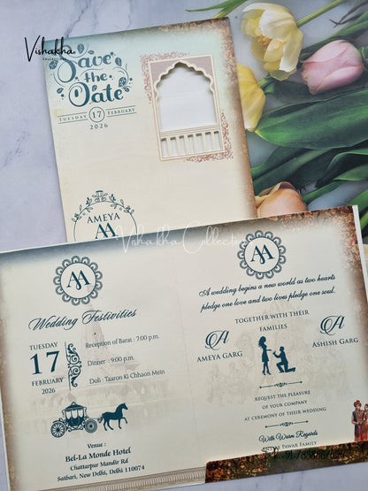 Barat Hathi Dulah Dulhan Hindu Light Blue Colored invitation Cards NA-1125-41