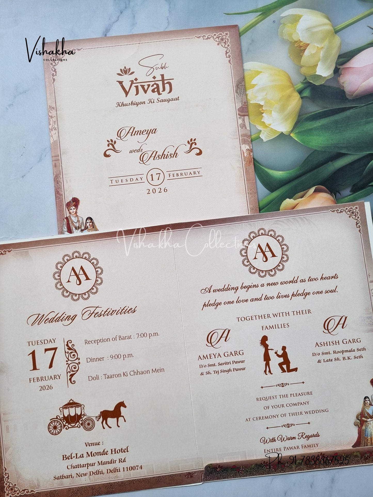 Dulah Dulhan Hindu Brown Colored invitation Cards NA-1125-43