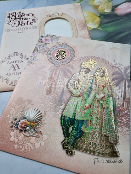 Dulah Dulhan Hindu Light Pink Colored invitation Cards NA-1125-44