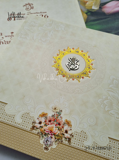 Semi Box Mandala Hindu Muslim Christian Sikh Light Yellow Colored invitation Cards NA-1125-47