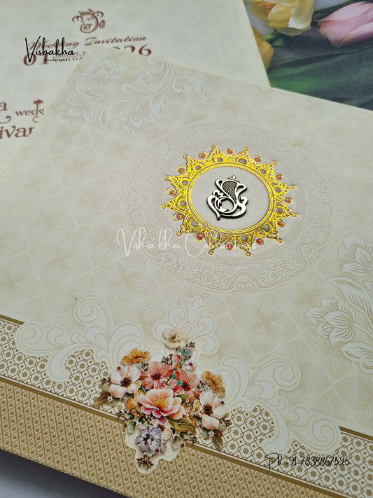 Semi Box Mandala Hindu Muslim Christian Sikh Light Yellow Colored invitation Cards NA-1125-47