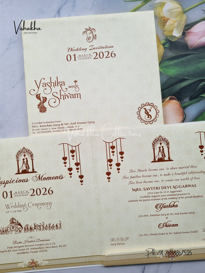 Semi Box Mandala Hindu Muslim Christian Sikh Light Yellow Colored invitation Cards NA-1125-47