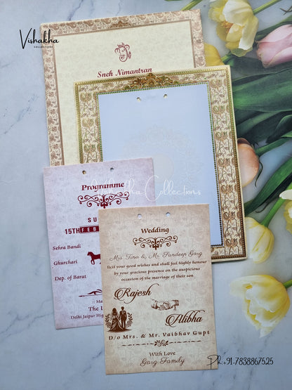 Semi Box Flower Hindu Muslim Christian Sikh Light Yellow Colored invitation Cards NA-1125-52