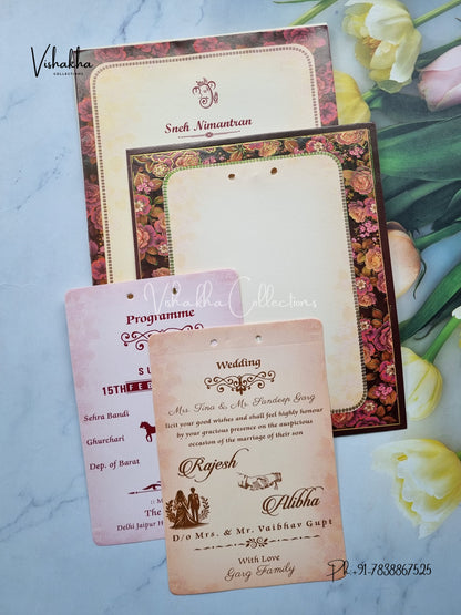 Semi Box Flower Hindu Muslim Christian Sikh Light Yellow Brown Colored invitation Cards NA-1125-53