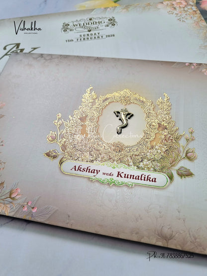 Semi Box Flower Hindu Muslim Christian Sikh Light Green Colored invitation Cards NA-1125-62