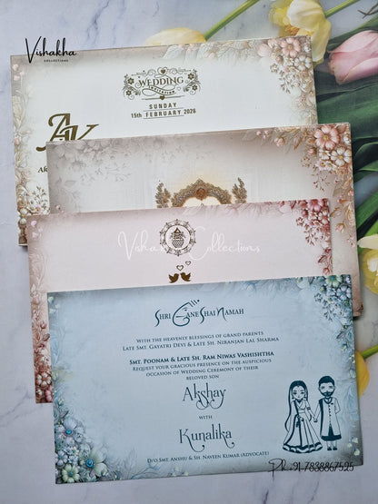 Semi Box Flower Hindu Muslim Christian Sikh Light Green Colored invitation Cards NA-1125-62