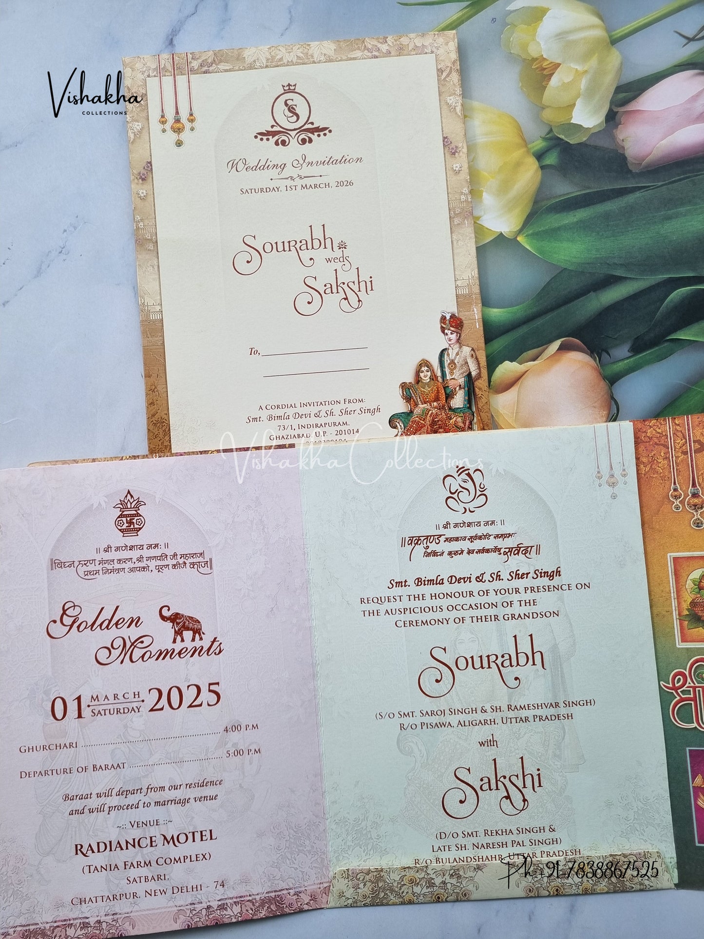 Semi Box Ganesh Ji Dulah Dulhan Hindu Light Yellow Colored invitation Cards NA-1125-67