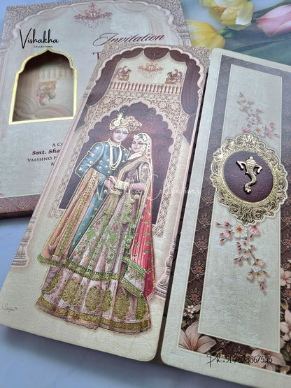 Semi Box Dulah Dulhan Double Door Hindu Light Brown Colored invitation Cards NA-1125-75
