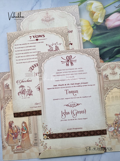 Semi Box Dulah Dulhan Double Door Hindu Light Brown Colored invitation Cards NA-1125-75