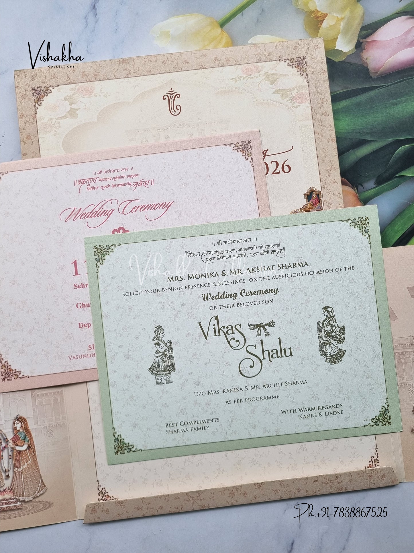 Semi Box Hathi Dulah Dulhan Double Door Hindu Light Brown Colored invitation Cards NA-1125-77