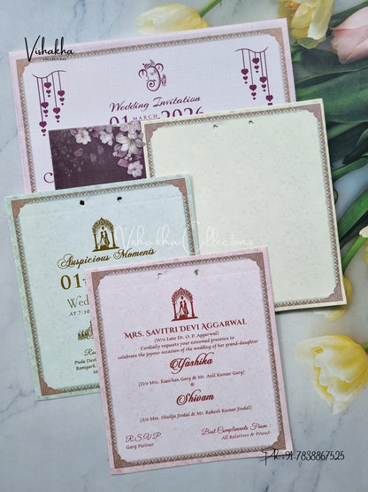 Semi Box Flower Hindu Muslim Christian Sikh Purple Colored invitation Cards NA-1125-79