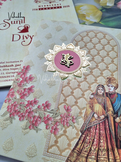 Semi Box Dulah Dulhan Flower Hindu Light Yellow Colored invitation Cards NA-1125-94