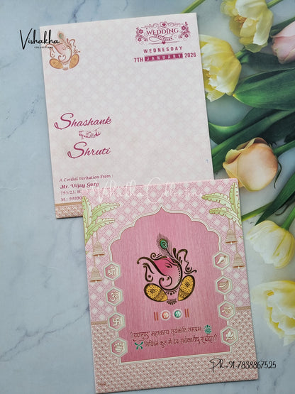Ganesh Ji Hindu Pink Colored invitation Cards NA-1125-98