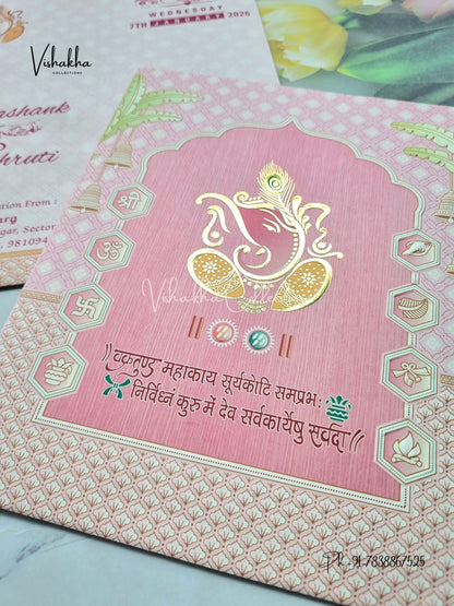 Ganesh Ji Hindu Pink Colored invitation Cards NA-1125-98