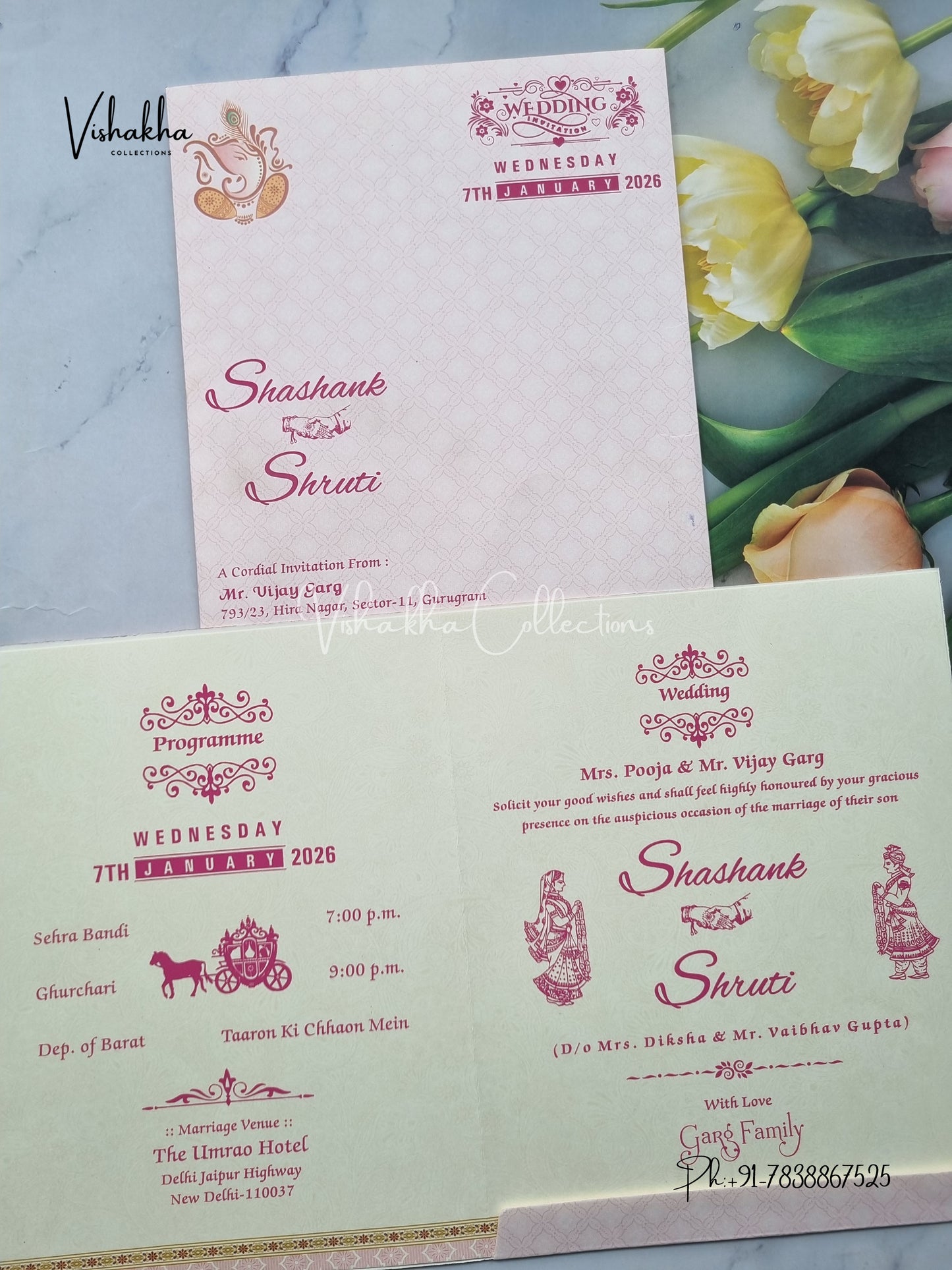 Ganesh Ji Hindu Pink Colored invitation Cards NA-1125-98