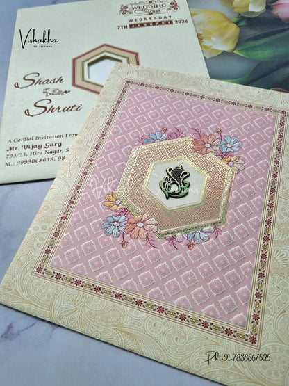 Flower Hindu Muslim Christian Sikh Light Yellow And Pink Colored invitation Cards NA-1125-99