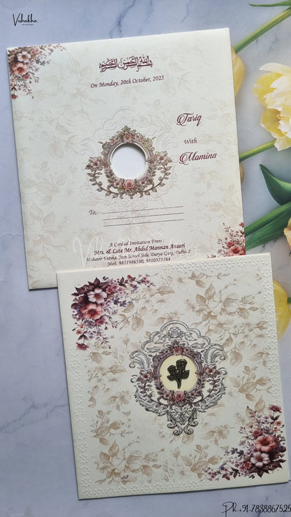 Flower Hindu Muslim Christian Jain Sikh wedding invitation Cards SCH-134