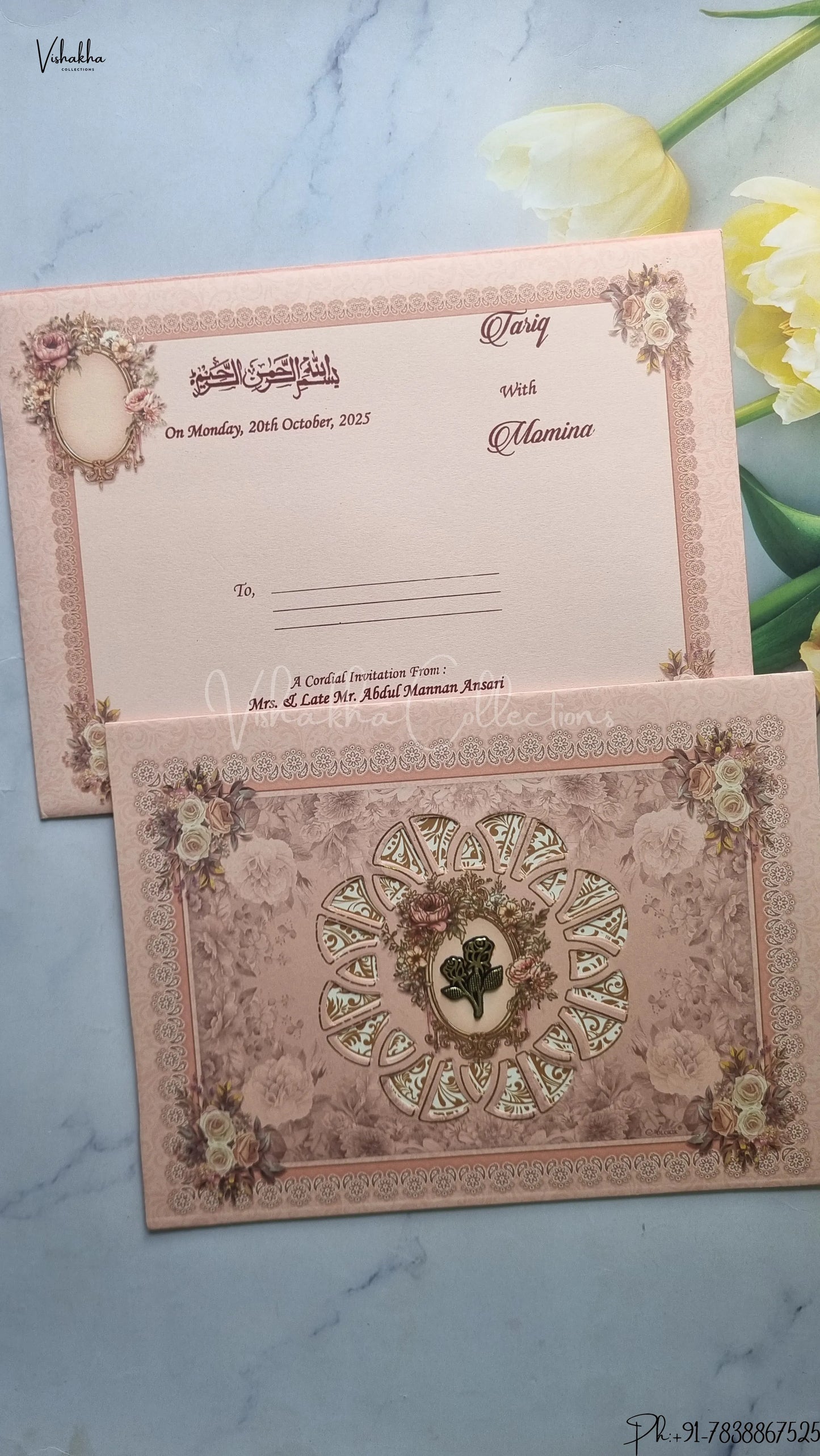 Flower Hindu Muslim Christian Jain Sikh wedding invitation Cards SCH-159