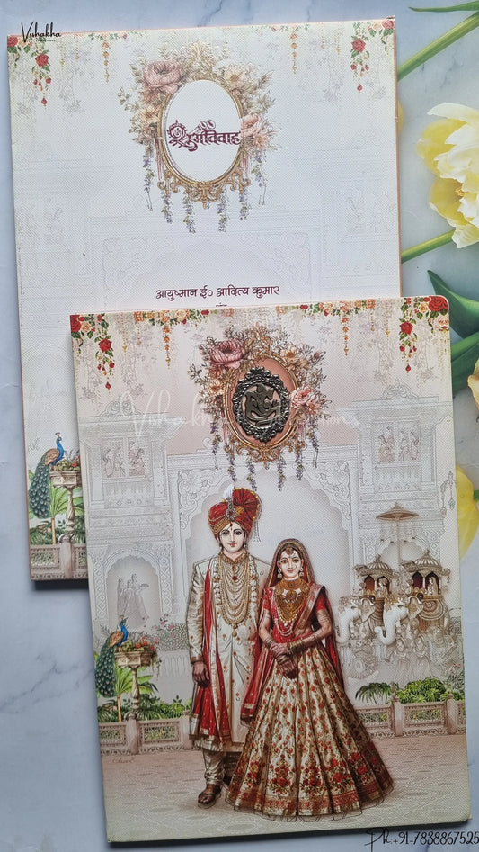 Barat Ganesh Ji Dulah Dulhan Hindu wedding invitation Cards SCH-202