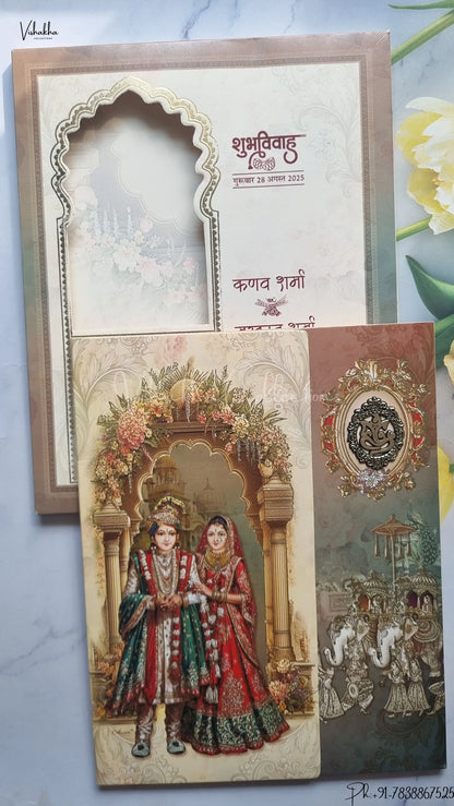 Ganesh Ji Dulah Dulhan Double Door Hindu wedding invitation Cards SCH-203