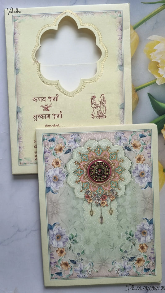 Flower Hindu Muslim Christian Jain Sikh wedding invitation Cards SCH-224