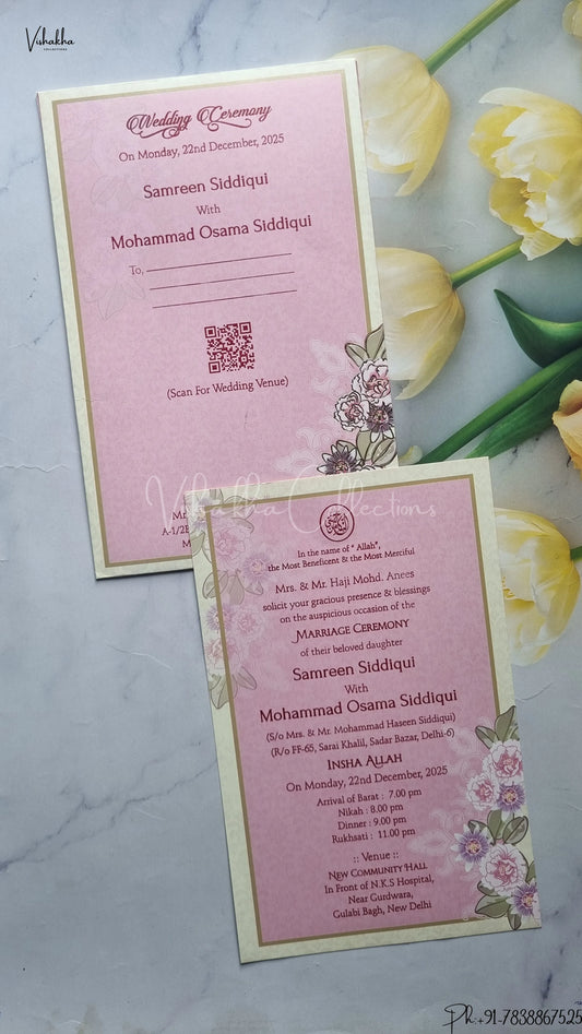 Single Insert Flower Hindu Muslim Christian Jain Sikh wedding invitation Cards SCH-252