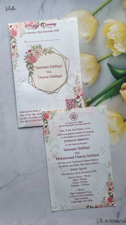 Single Insert Flower Hindu Muslim Christian Jain Sikh wedding invitation Cards SCH-43