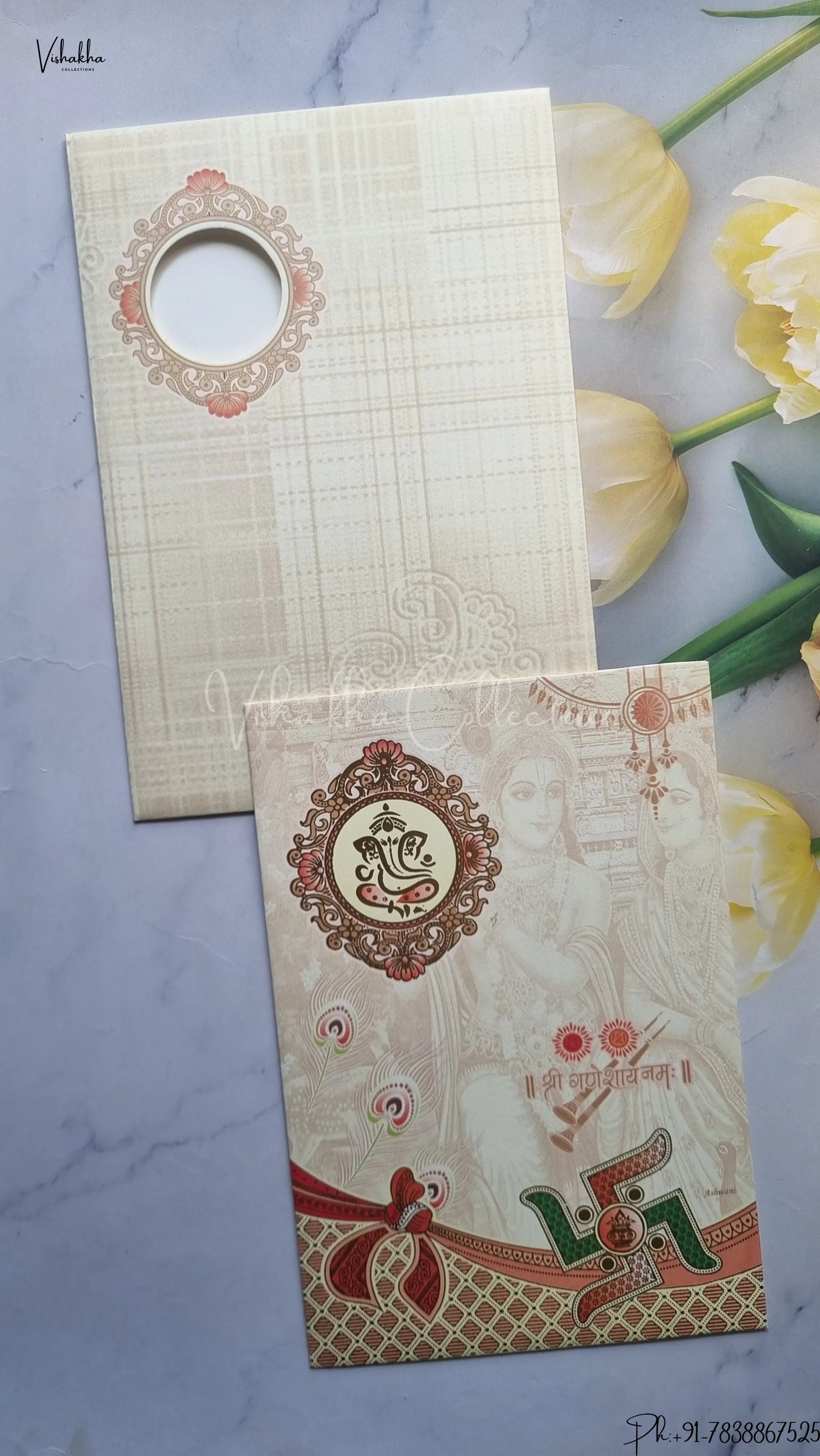 Radha Krishna Ganesh Ji Hindu wedding invitation Cards SCH-703