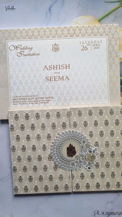 Double Door Hindu Muslim Christian Jain Sikh Padded Vellum Paper wedding invitation Cards SCH-G-3127