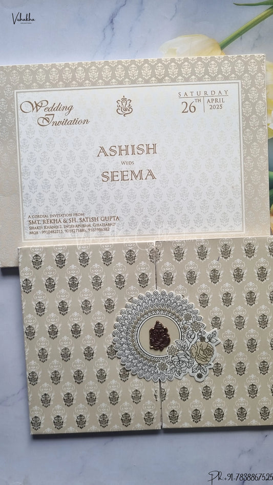 Double Door Hindu Muslim Christian Jain Sikh Padded Vellum Paper wedding invitation Cards SCH-G-3127