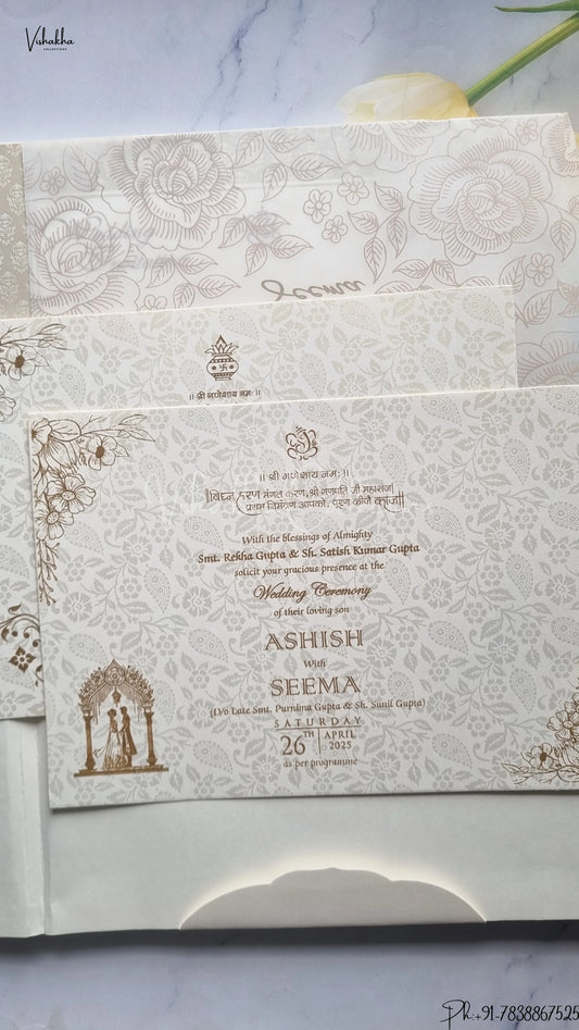 Double Door Hindu Muslim Christian Jain Sikh Padded Vellum Paper wedding invitation Cards SCH-G-3127