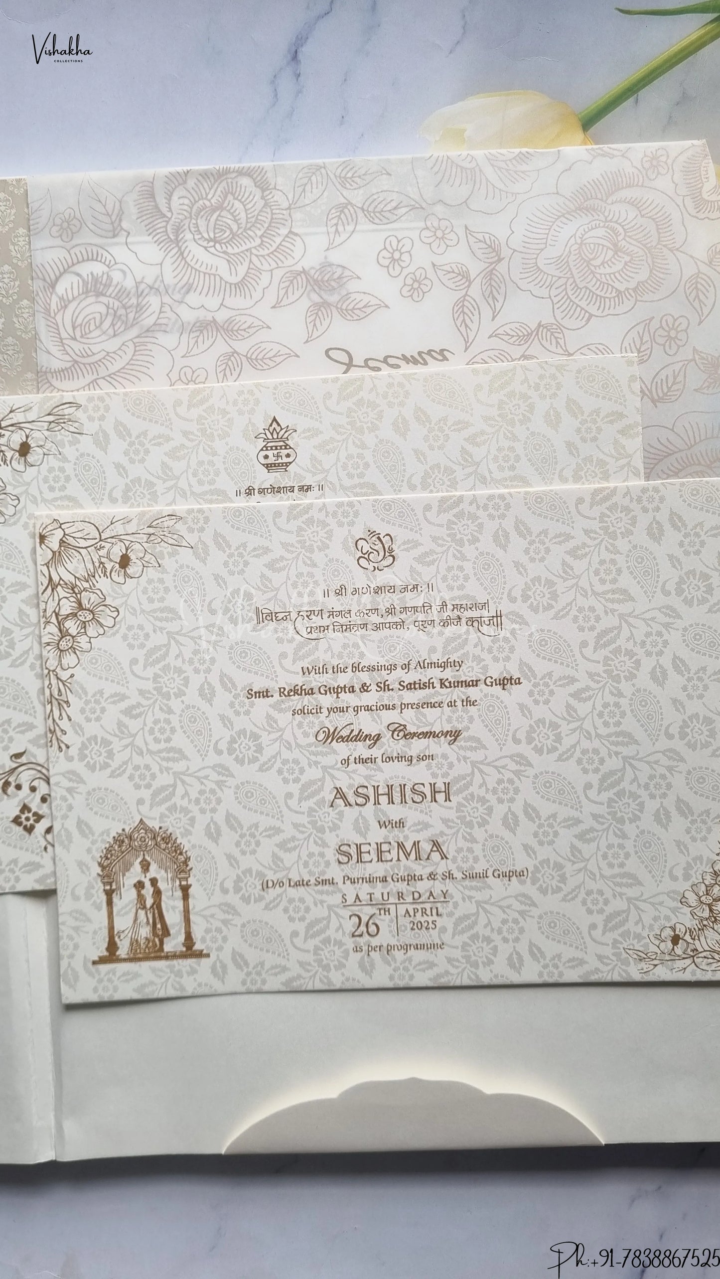 Double Door Hindu Muslim Christian Jain Sikh Padded Vellum Paper wedding invitation Cards SCH-G-3127