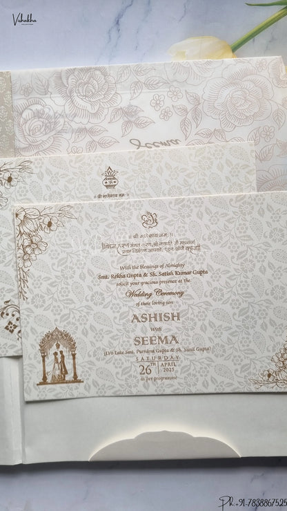 Double Door Hindu Muslim Christian Jain Sikh Padded Vellum Paper wedding invitation Cards SCH-G-3127
