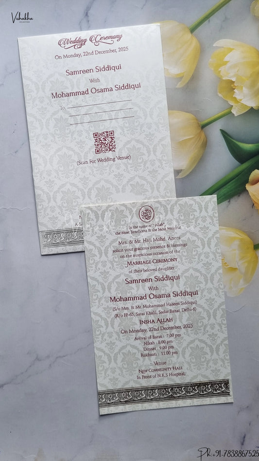 Single Insert Hindu Muslim Christian Jain Sikh wedding invitation Cards SCH-UN002