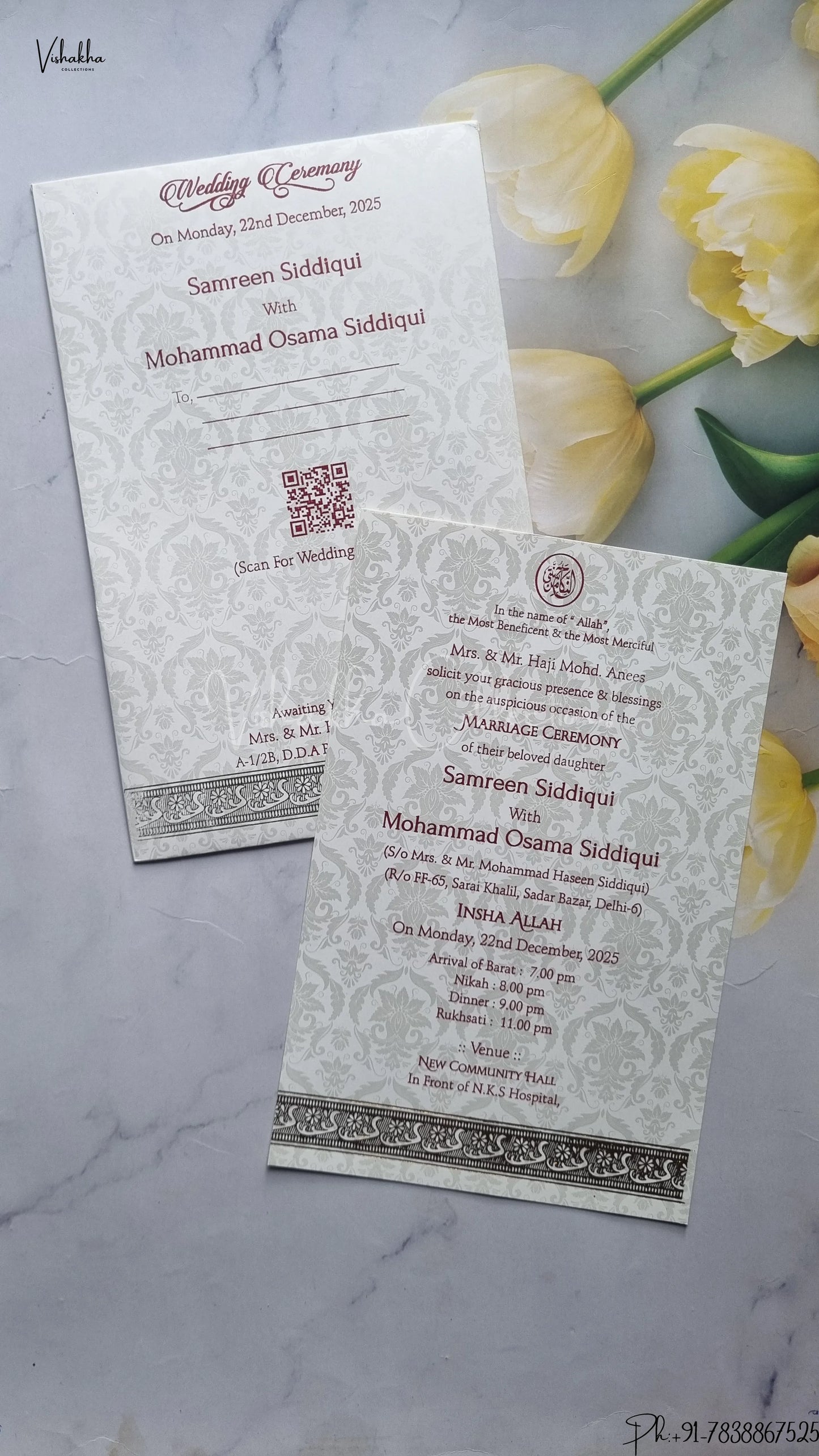 Single Insert Hindu Muslim Christian Jain Sikh wedding invitation Cards SCH-UN002