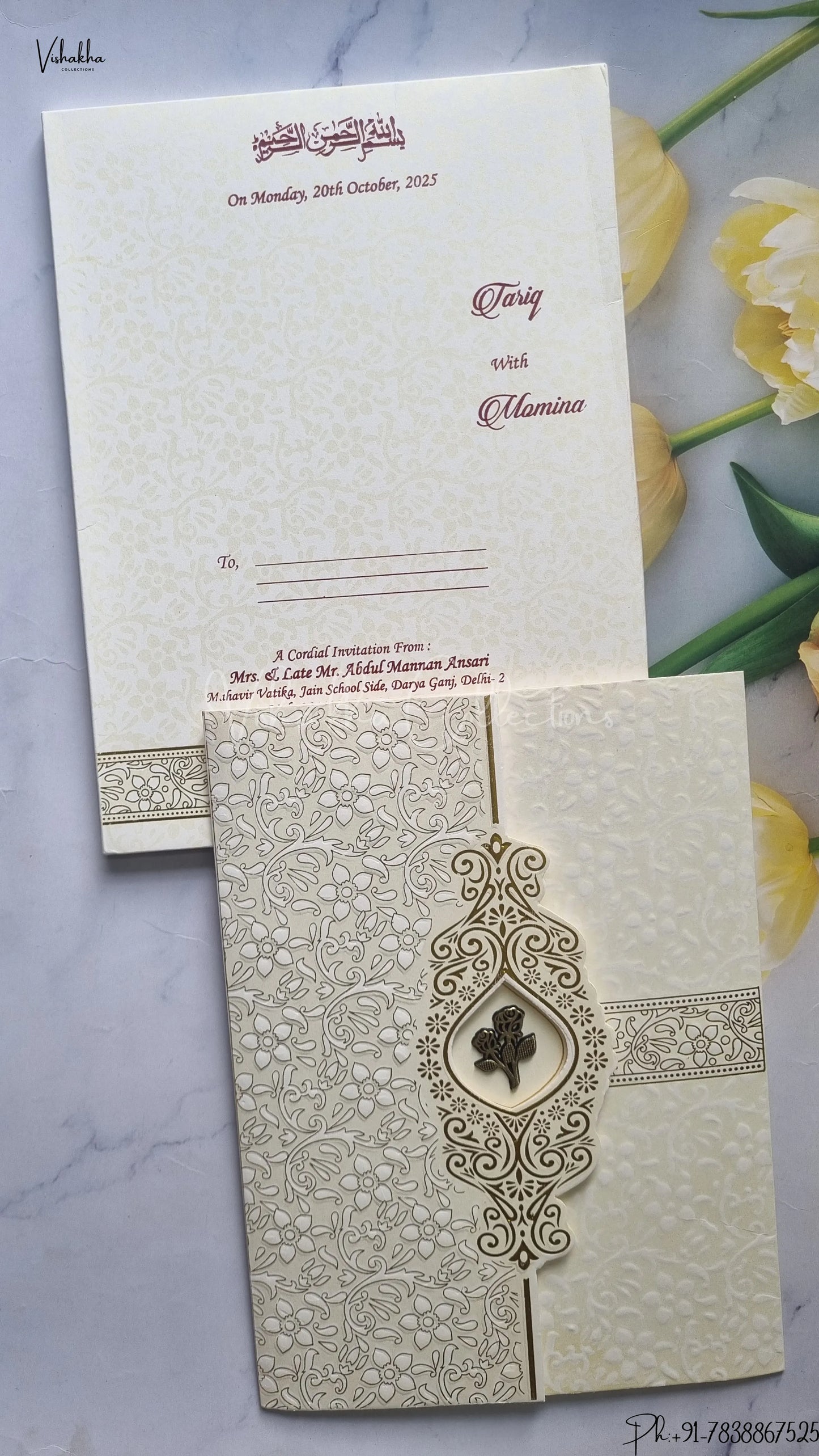 Flower Hindu Muslim Christian Jain Sikh wedding invitation Cards SCH-UN006