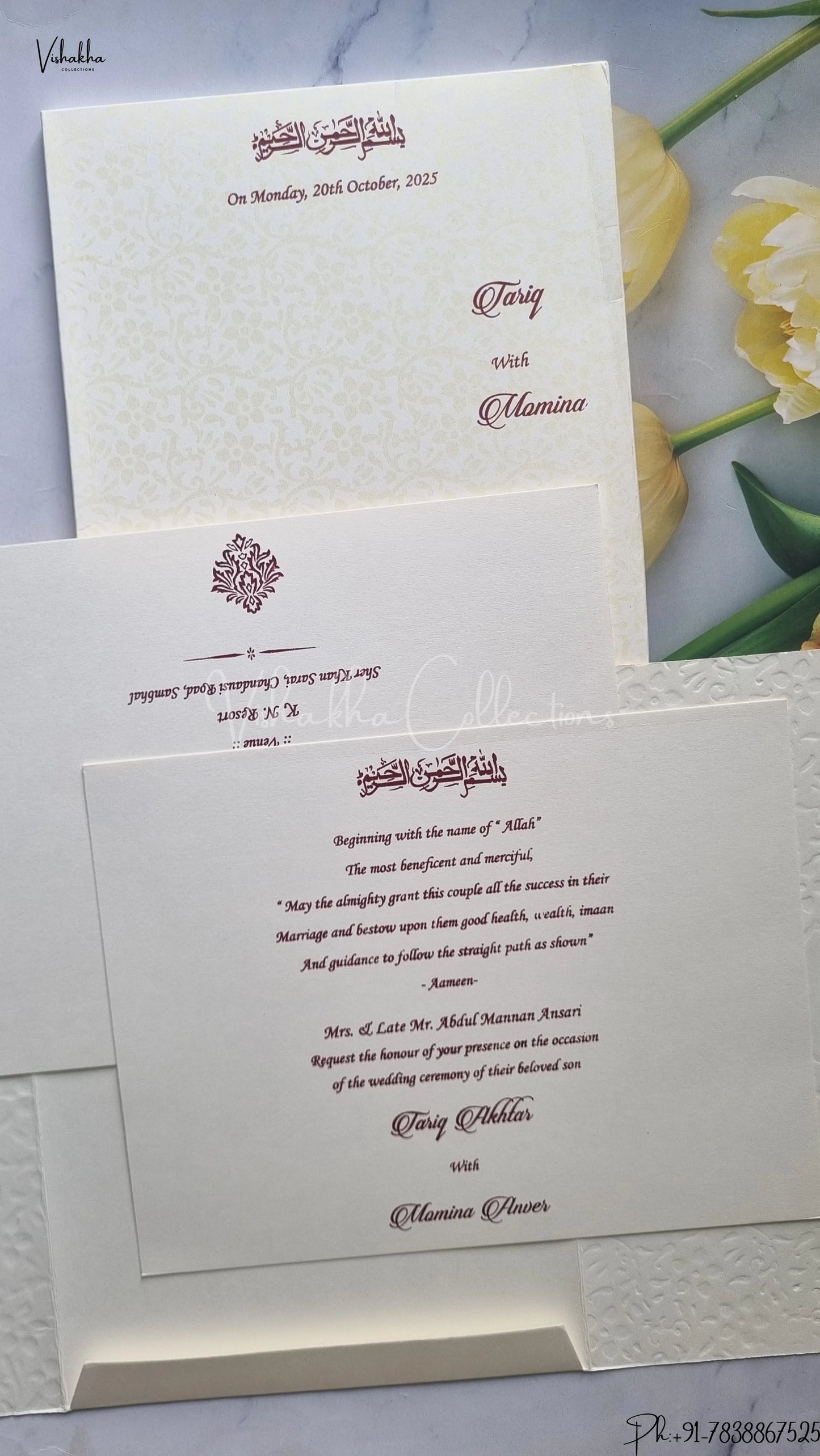 Flower Hindu Muslim Christian Jain Sikh wedding invitation Cards SCH-UN006